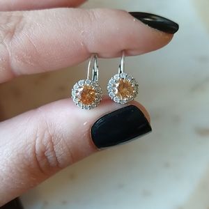 Citrine Halo Leverback Earrings